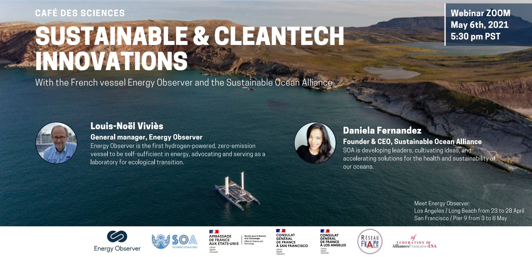 Café des Sciences SF et LA le 6 mai 2021 // Sustainable and Cleantech Innovations avec EO et SOA