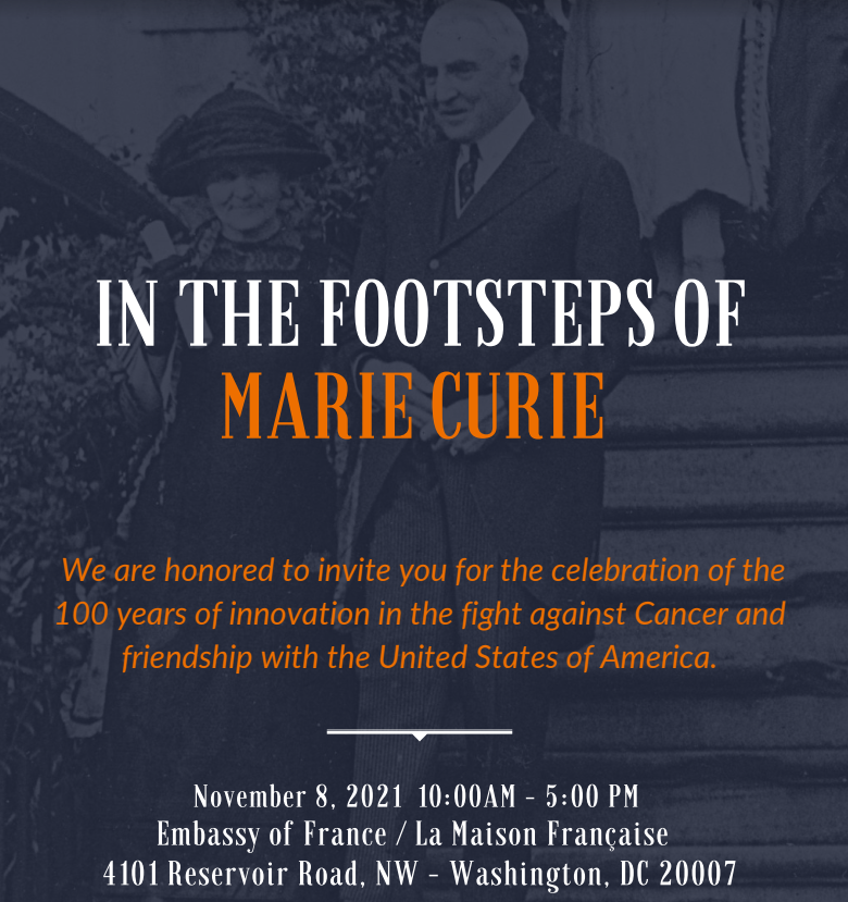 8 Novembre 2021 : Célébration du centenaire de la visite de Marie Curie aux USA